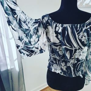 Black and White flower blouse